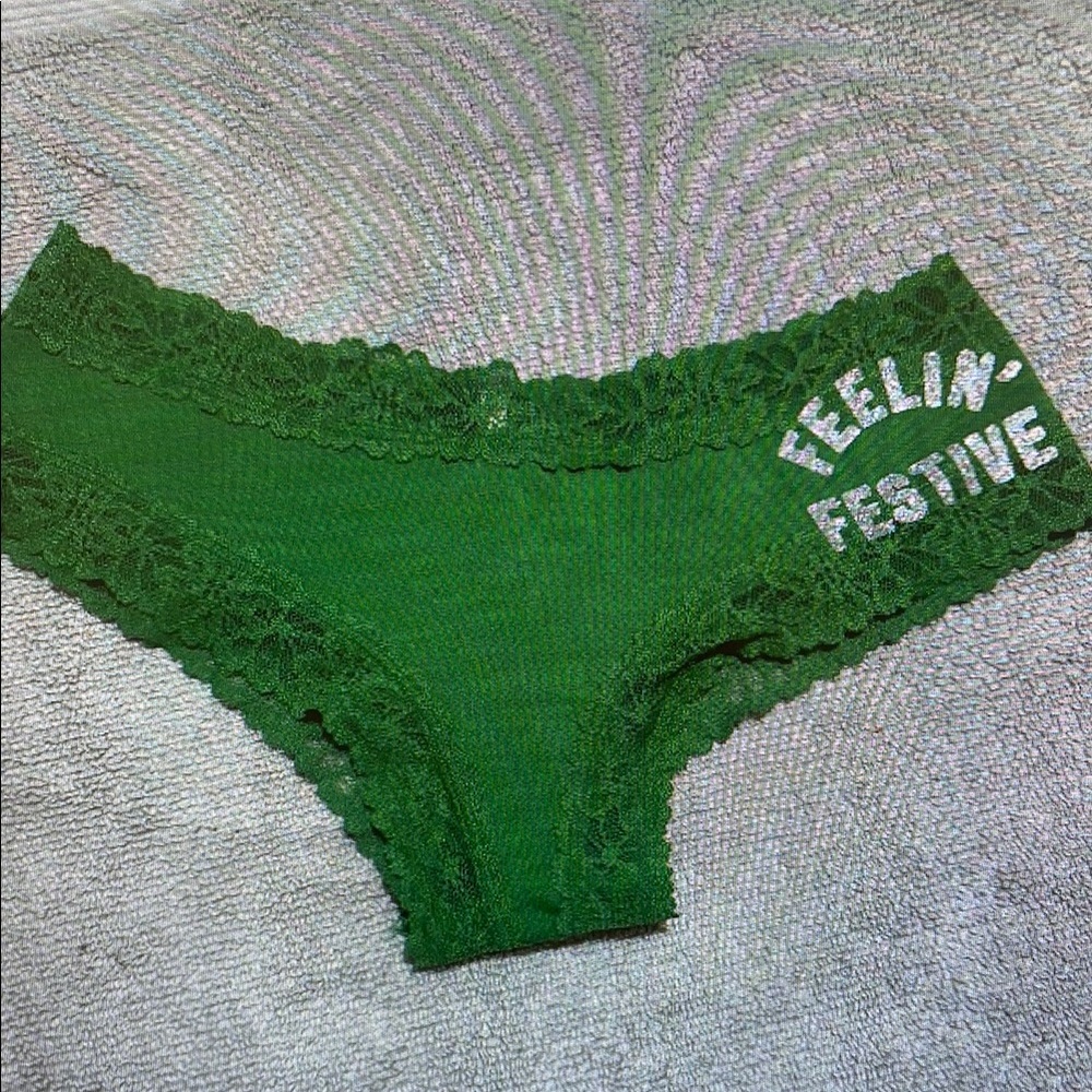 Green Lace Panties with Festive Print